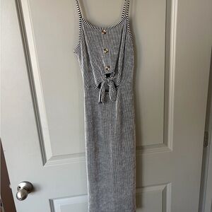 Striped Tight Midi Dress - Black & White